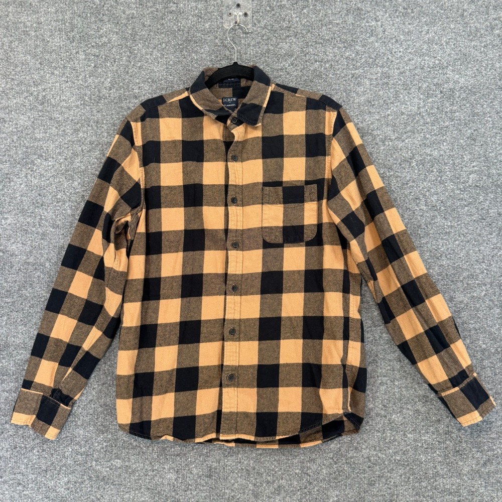 J.Crew‎ Flannel Shirt Men Medium Tan Black Buffalo Check Slim Fit Button Down